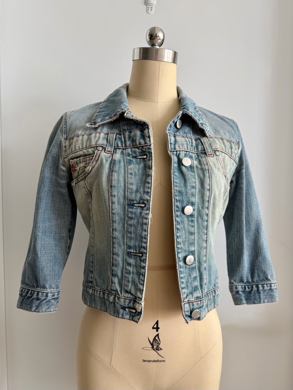 Miss Sixty Vintage Y2K Cropped Light Blue Denim Jacket 3/4 Sleeves size XS